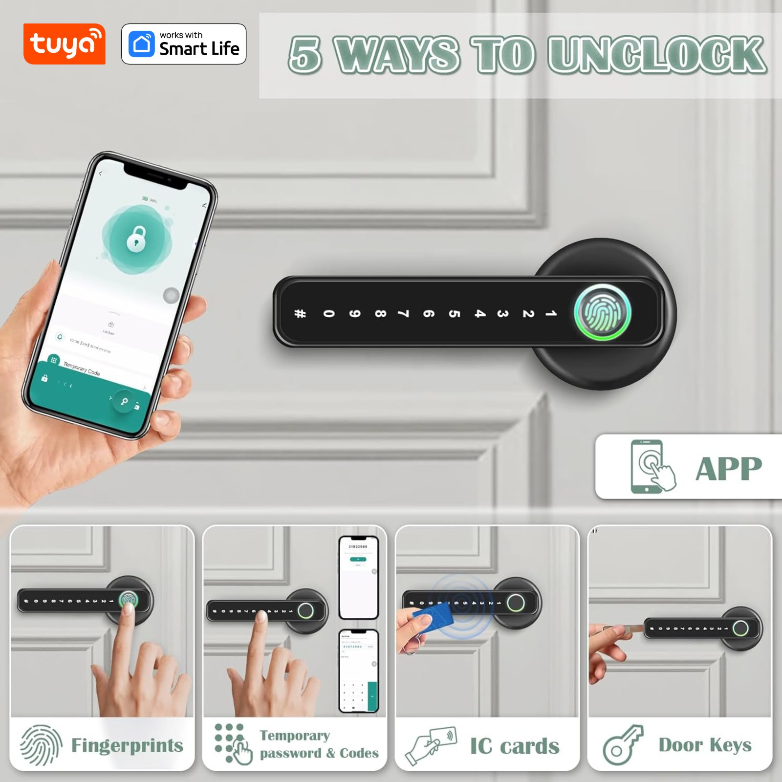 Smart Home Hotel - Tuya Smart 5‑in‑1 Fingerprint Door Lock