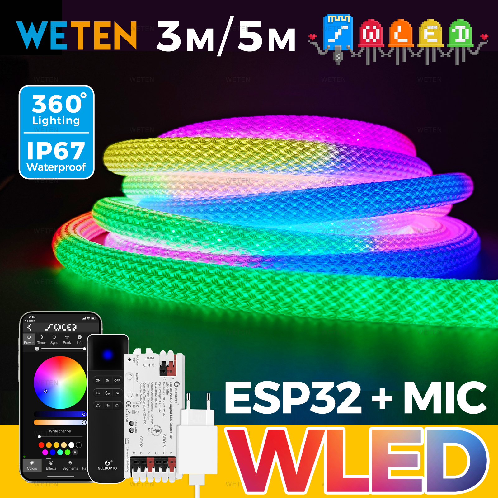 Smart Home Youtube - WLED Smart Wifi 360 Round Tube